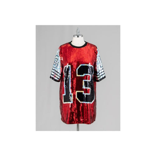 KARA CHIC RED AND BLACK SEQUIN TOP -ONE SIZE FITS UP TO 2X