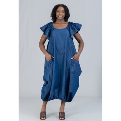 STEP AND STYLE DENIM DRESS- ONE SIZE FITS UP TO 1X